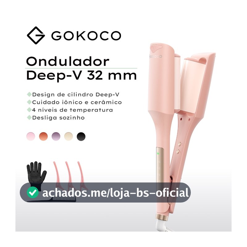 GOKOCO Modelador De Ondas 32mm Bivolt Com 30 Milhões De Íons Negativos E Cerâmica Turmalina Para Ondas Naturais E Volume