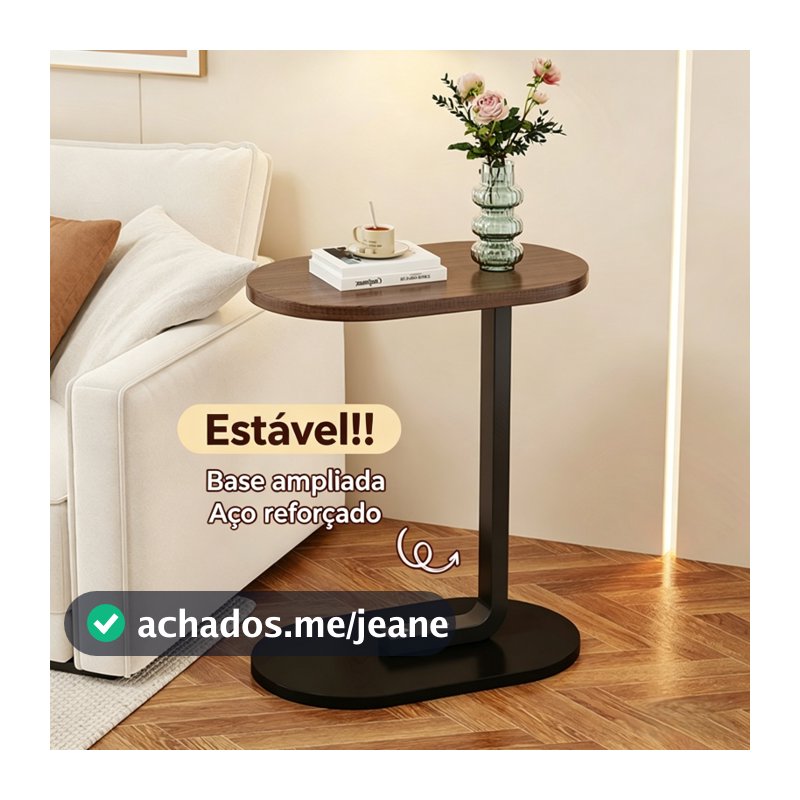 Mesa Lateral de Apoio para Sofá Cama e Notebook Portátil - Base em Ferro e MDF