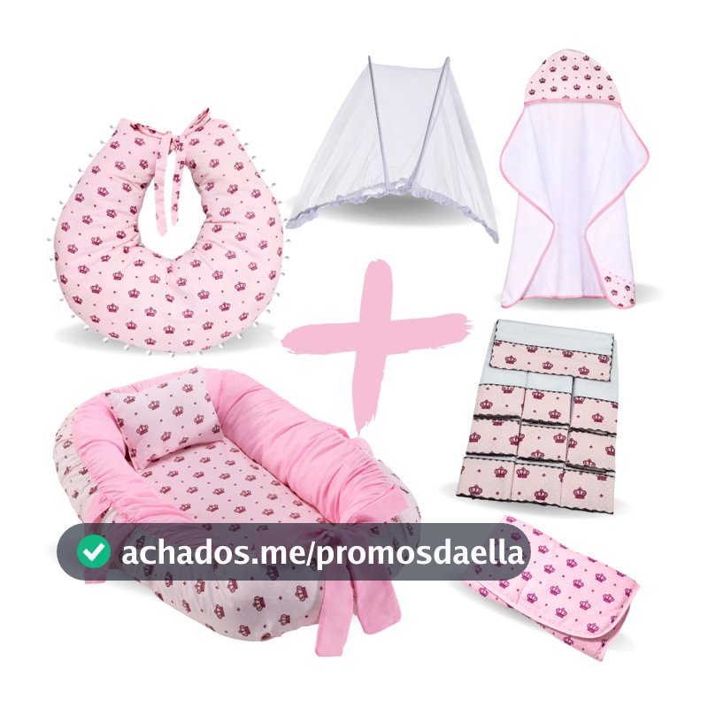 Kit Toalha Bebê + Ninho Redutor + Almofada + Trocador Portátil + Mosquiteiro +Fralda de Boca