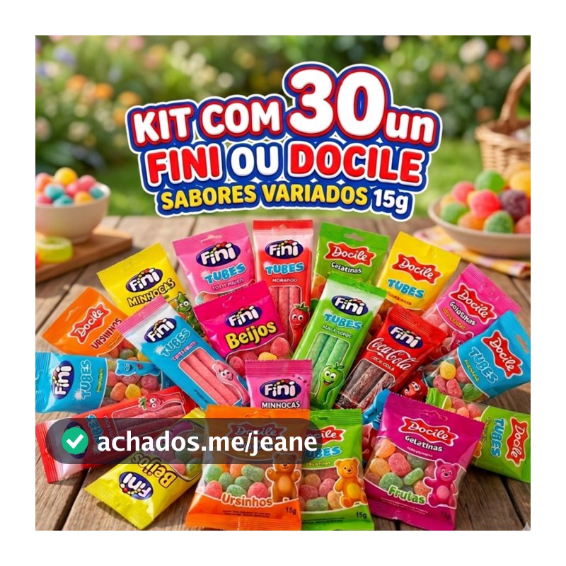 Kit 30 Pacotes Bala Fini  Ou Docile Sabores Variados