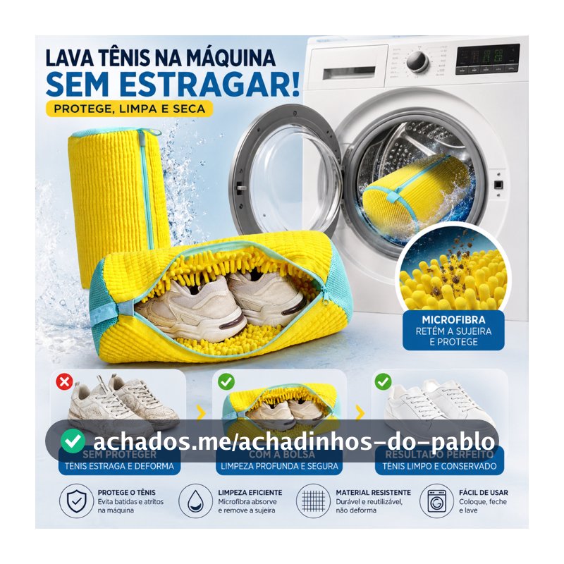 Saco para Lavar Tênis na Máquina Bolsa Protetora de Sapatos com Zíper em Microfibra