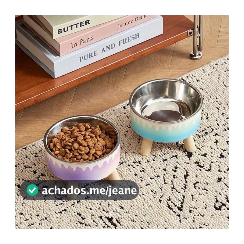 Tigela Comedouro Elevado Pet Aço Inox Antiderrapante Proteção do Pescoço para Gatos e Cachorros