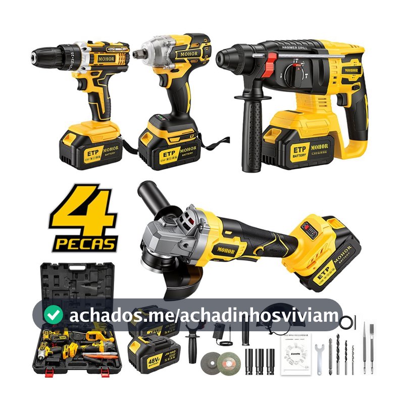 4 Em 1 Kit Ferramenta Elétrica Martelete Esmerilhadeira Lixadeira Parafusadeira Furadeira De Impacto