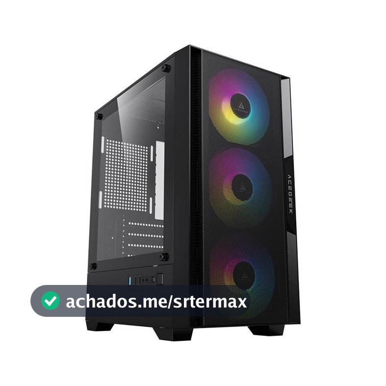 Gabinete Gamer Acegeek Stratus Mesh, Rainbow, Mid-Tower, Com 3 Fans, Preto, AG-STRATUS-MESH-BK-I3F