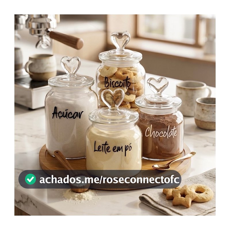 KIT 5 PEÇAS 4 POTES CORAÇÃO E BANDEJA GIRATÓRIA