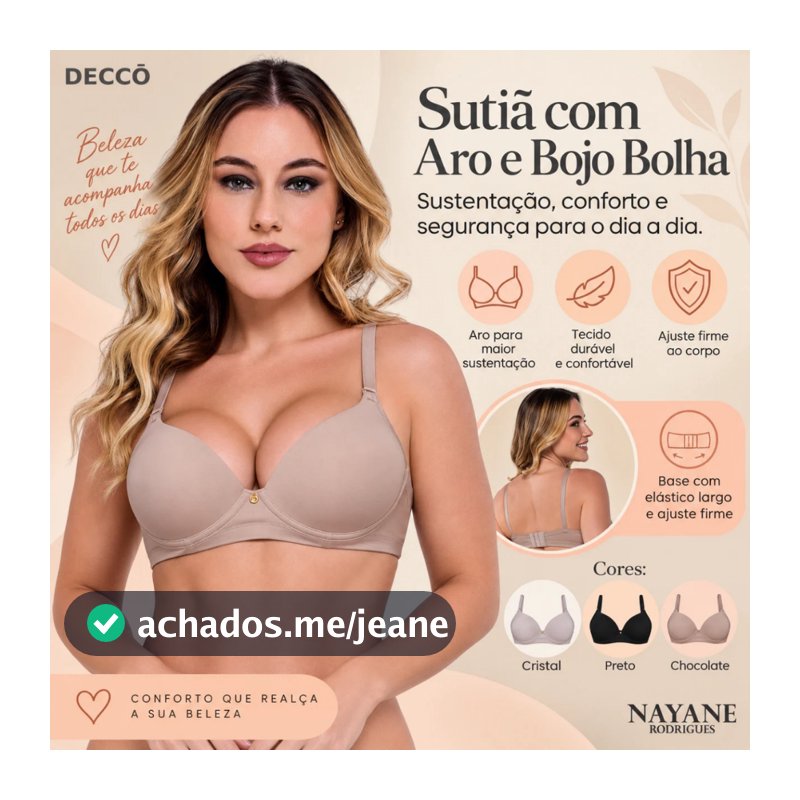 Sutiã Nayane Com Bojo Bolha Aro Alças Reguláveis Microfibra Sustentação Confortável