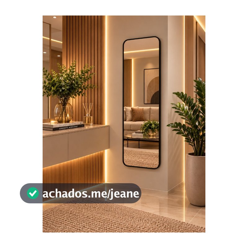Espelho Retangular com Moldura em Couro Decorativo para Hall Closet Quarto | 100x35 90x40 70x30 50x25