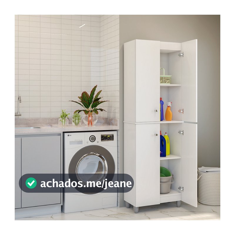 Armário Multiuso 4 Portas 184cm Parede | Suspenso ou com Pés Lavanderia Cozinha Área de Serviço Quarto Organizador