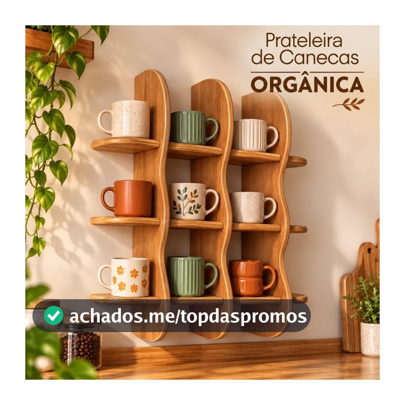 PRATELEIRA DE CANECAS ORGANICA MDF 15MM ORGANIZADOR DE COZINHA PAREDE