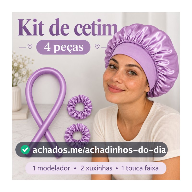 Kit 4 peças Touca Faixa Modelador de Cachos com Xuxinhas de Cetim Sem frizz