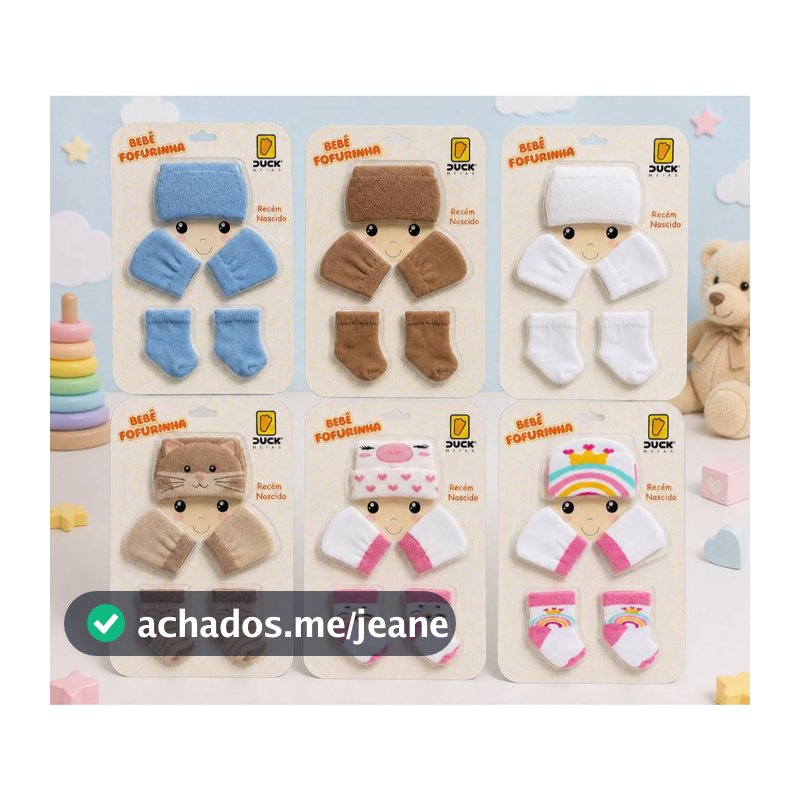 Kit conjunto Duck infantil Fofurinha Bebê Recém Nascido c Meias Luva e Touca Menina Menino inverno frio envio imediato