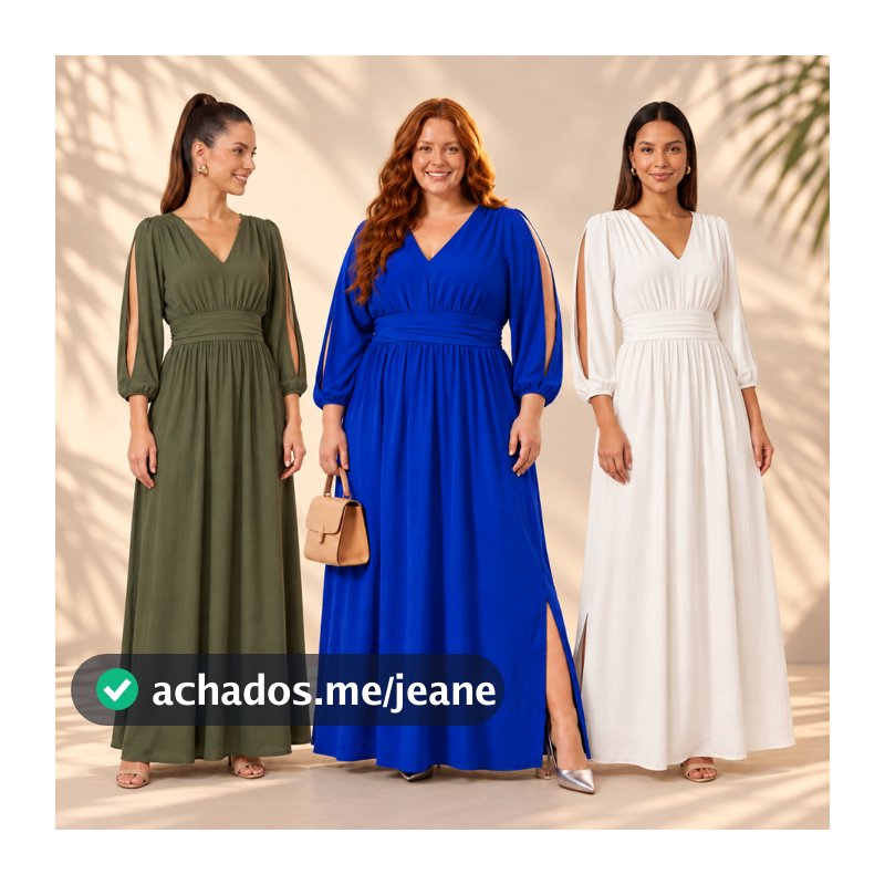 Vestido Longo Feminino com Fendas Laterais Manga 3/4 Tecido Duna Elegante para Casamento Festa Madrinha Igreja