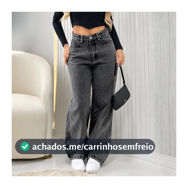 Calça Jeans Feminina Wide Leg Premium Cintura Alta 100% Algodão