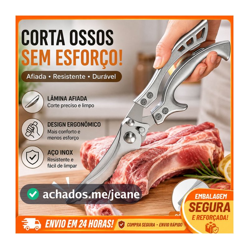 Tesoura de Cozinha Aço Inoxidável Resistente para Cortar Ossos, Frango, Peixe e Diversos Tipos de Carne