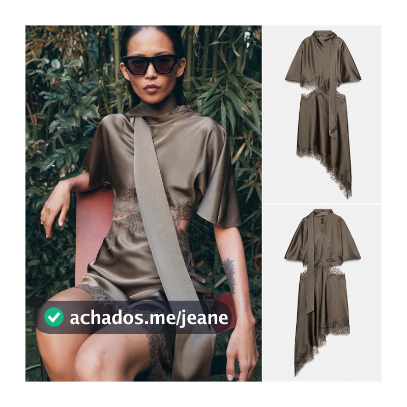 Vestido Sexy de cetim de seda com gola alta e manga curta 5919041