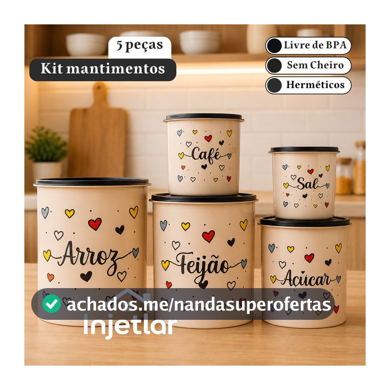 Kit potes mantimentos cozinha com 5 peças para armazenar alimentos