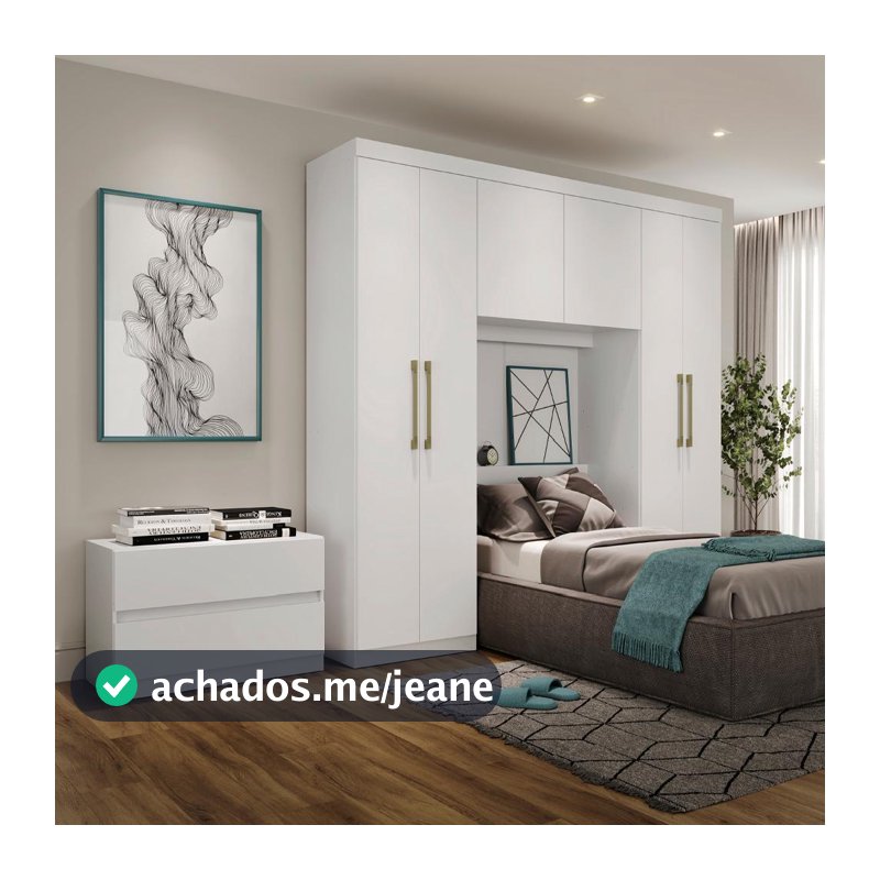 Guarda Roupa Solteiro 6 Portas 2 Gavetas Porto Branco com Cabeceira Carraro