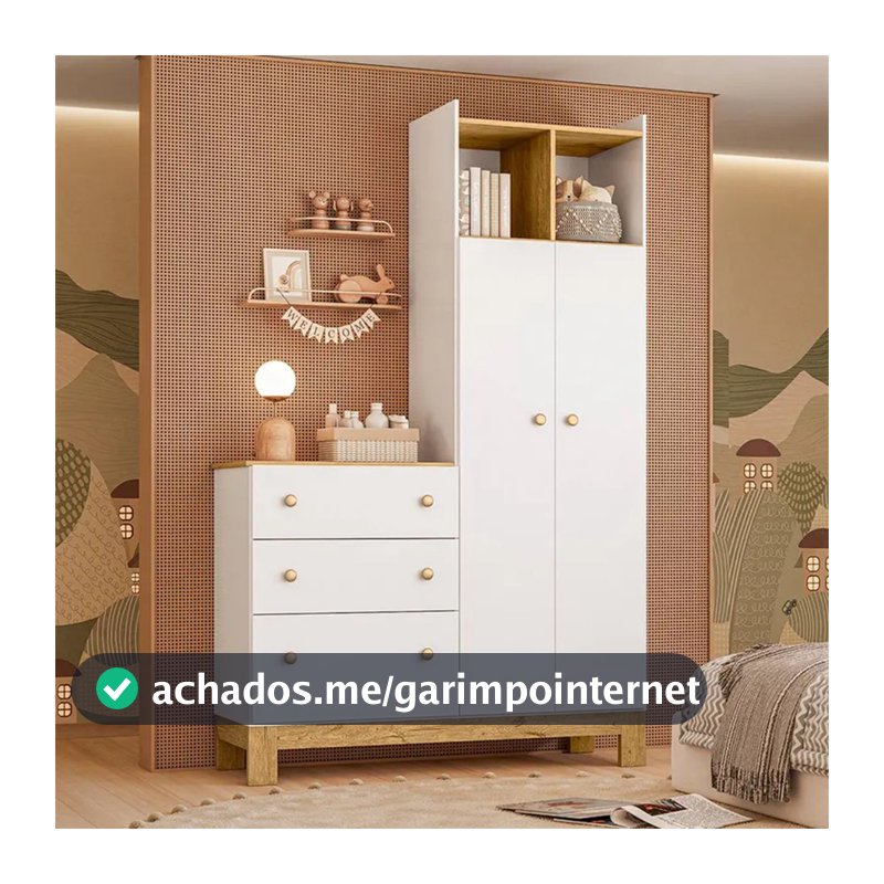 Guarda-Roupa Infantil 2 Portas Bater 3 Gavetas Fantasia Qmovi