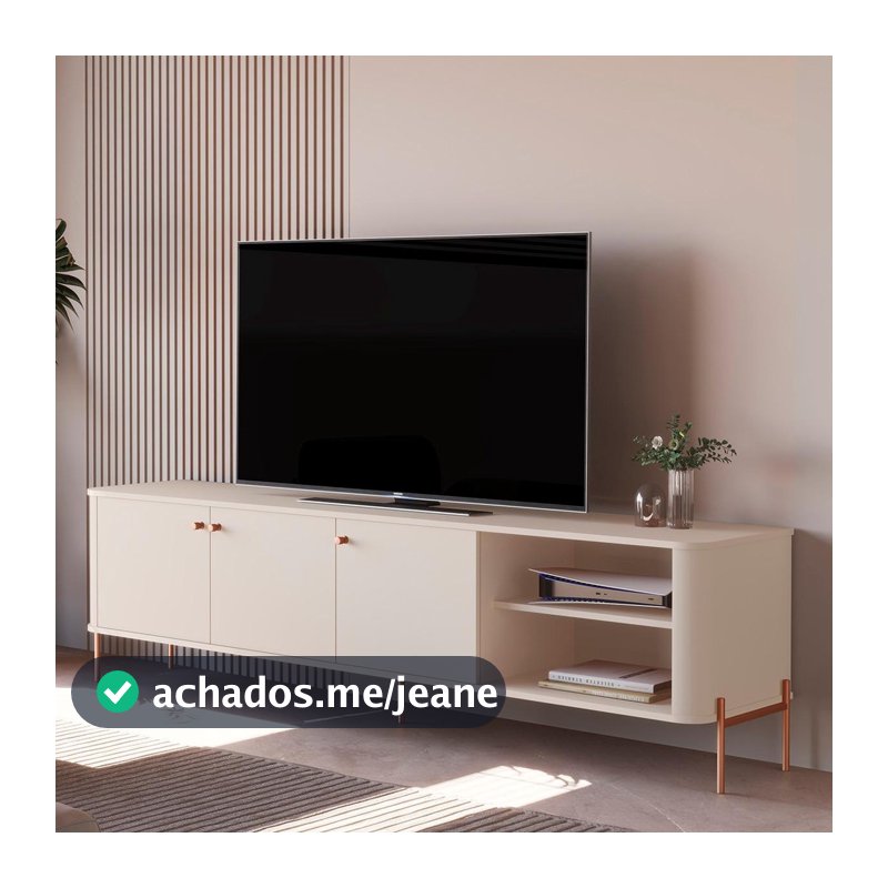 Rack Bancada Tucupí 180cm para TV até 75" com Pés de Metal
