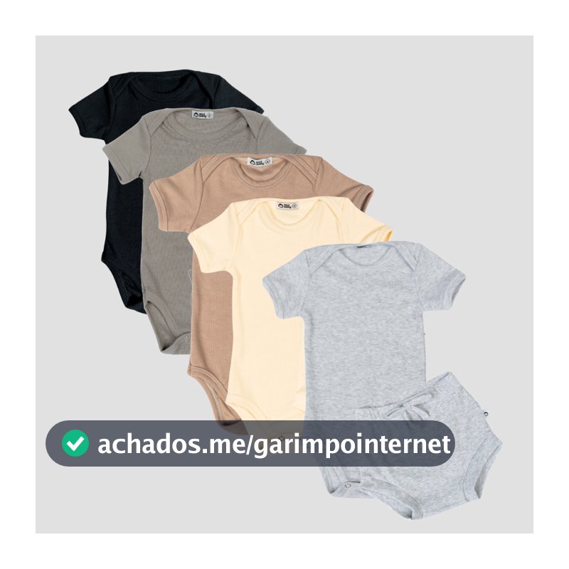 Kit 5 Conjuntos Body Bebê RN ao GG Manga Curta e Short Tapa Fralda Canelado Macio Confortável 05k5