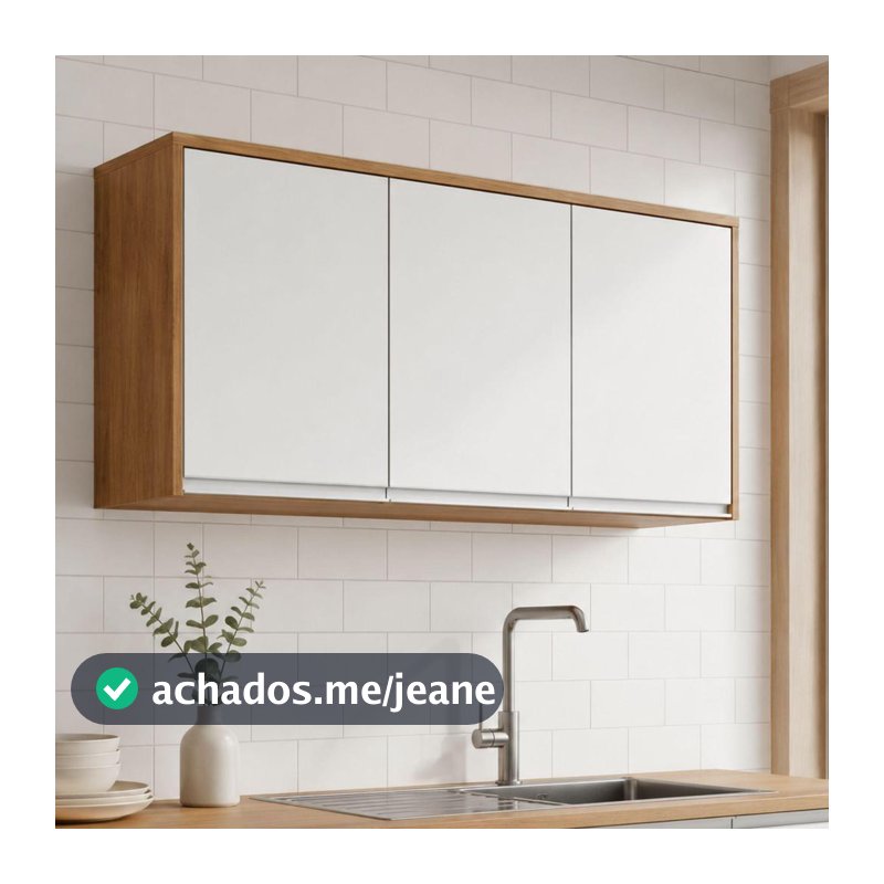 Armário Suspenso Para Cozinha 119cm Módulo 3 Portas Nina Amêndoa/Branco
