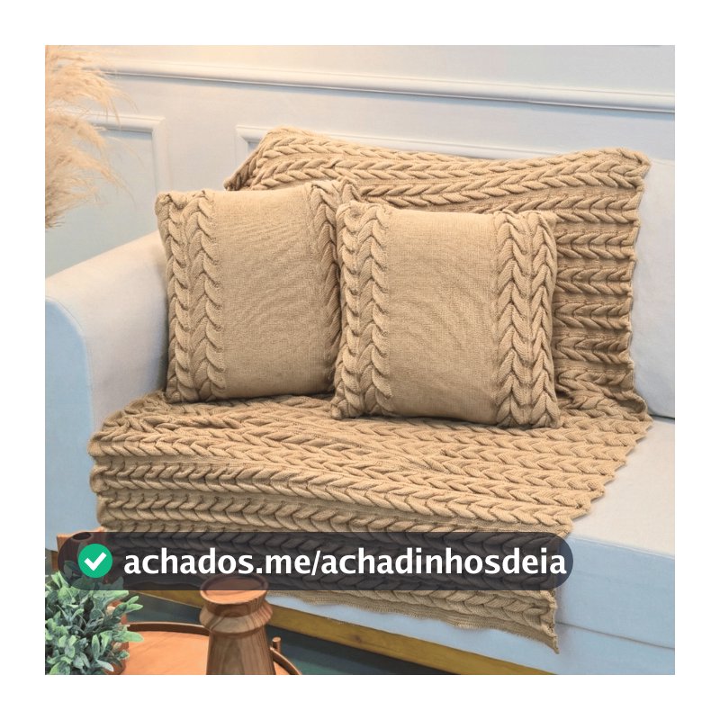 Kit Manta de Tricot Sofá Poltrona 150x100cm Aconchego Decor Sala +  2 Capas de Almofadas 45X45cm