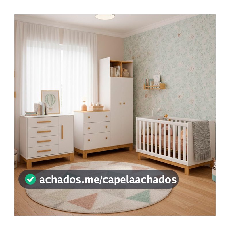 Quarto Completo Bebê Infantil Q Encanto Berço Vira Cama Guarda Roupas e Cômoda Sapateira Qmovi