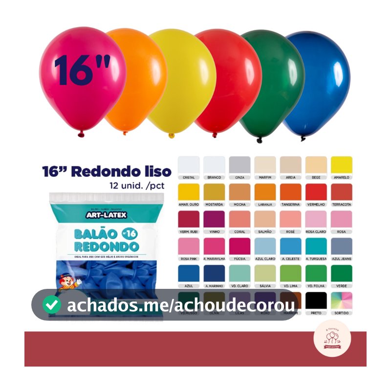 Balão Bexiga para Festa Redondo - Art Latéx - 16 polegadas - 12 Unidades