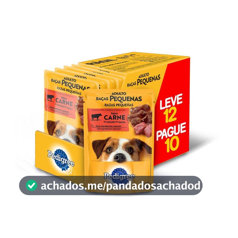 Ração Úmida Pedigree Sachê Cães Adultos Raças Pequenas Carne ao Molho 100g Leve 12 Pague 10