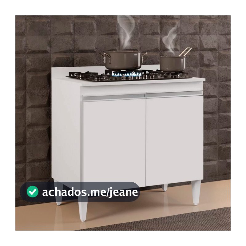 Armário Cozinha Balcão para Cooktop com Tampo 2 Portas Brenda 80 cm para Cozinha Lavanderia Organização