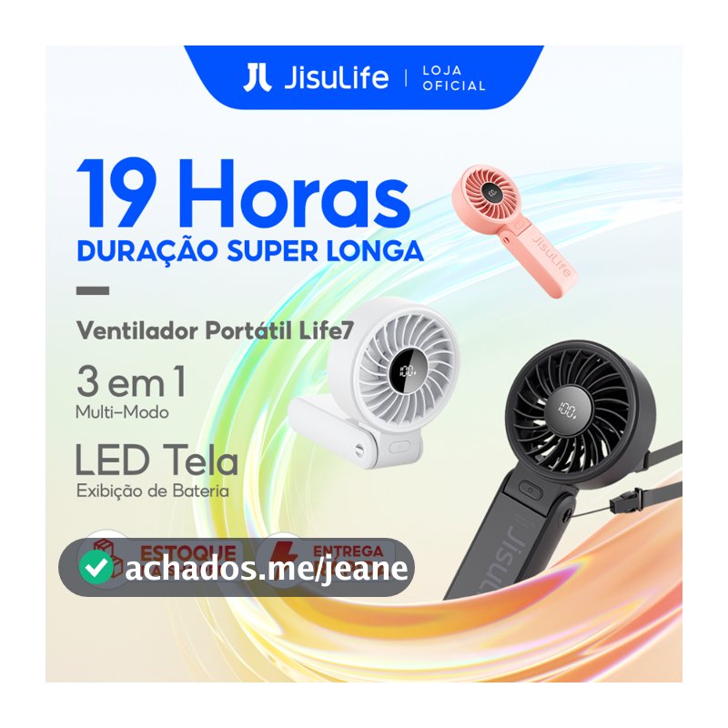 【Envio Full】JISULIFE Ventilador Portátil Silêncios de Mesa/Pescoço Multi-uso carregável 5000mAh com Tela (Life7)