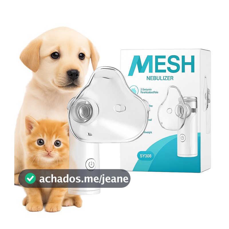 Nebulizador Inalador Para Gatos Caes Silencioso A Pilha Usb Portatil Confortável 3 Níveis Operação