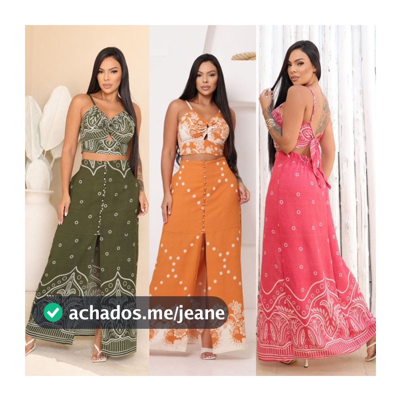Conjunto Feminino Saia e Cropped com Bojo Tecido Duna Estampado Forrado Novidade Confortável