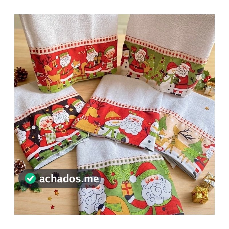Kit Panos de Prato Natal 4 Peças 100% Algodão Alta Absorção Decoração de Natal Cozinha Pé de Galinha