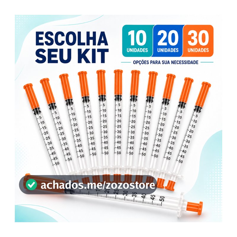 Seringa Insulina 0,5ml Fixa Agulha Fina Ultrafina 0,30mm x 8mm Graduada Estéril Descartável 50ui