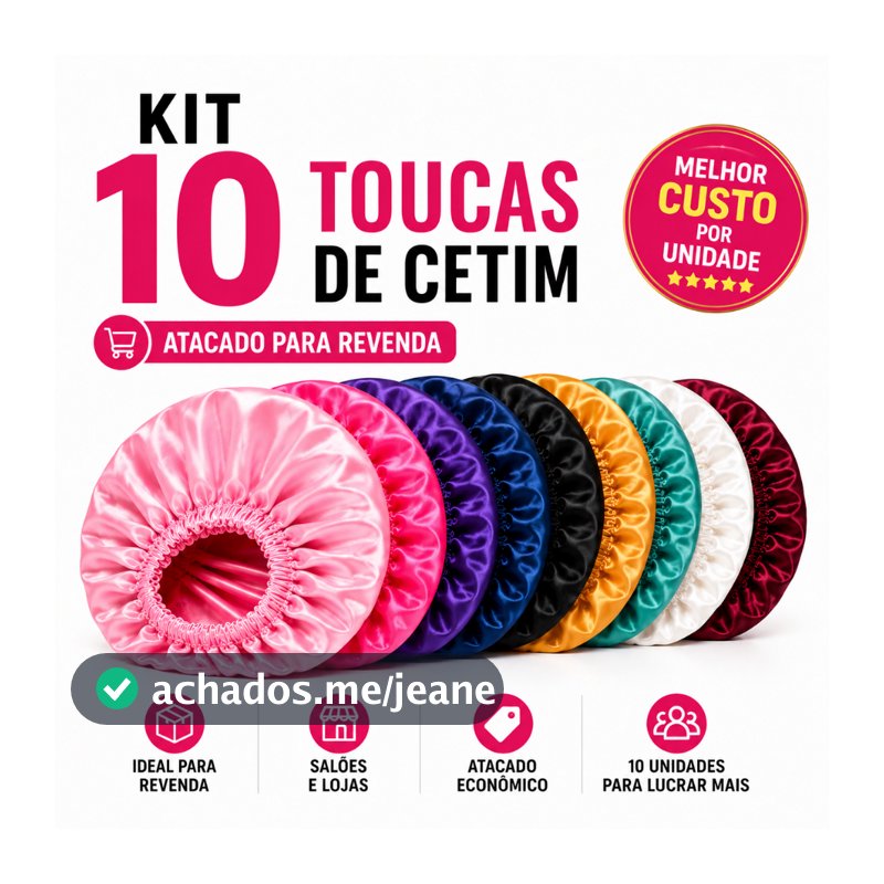 Kit 10 Toucas Cetim Profissional Anti-Frizz Salão Beleza Cabelo Macio Brilho Atacado Revenda Lote