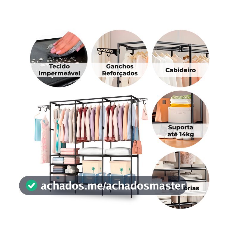 Guarda Roupa Decoteam Dobrável Closet Aberto Organizador Aço