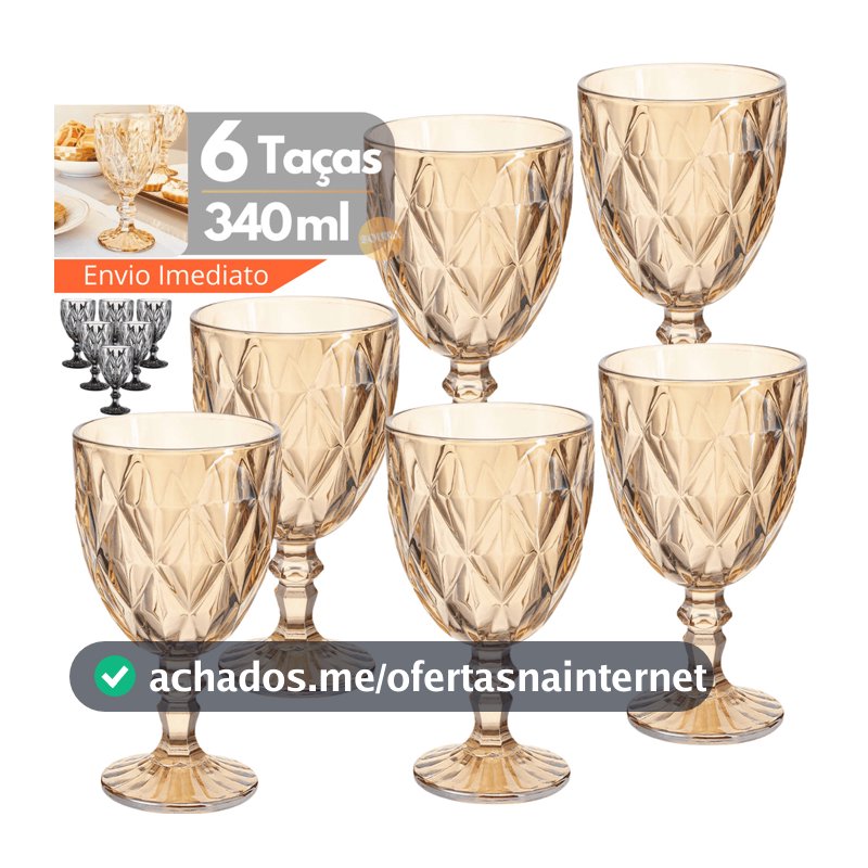 Kit 6 Peças De Taças 330ml De Vidro Diamond Vinho Água Drinks Ambar Buffet Ambar Fume