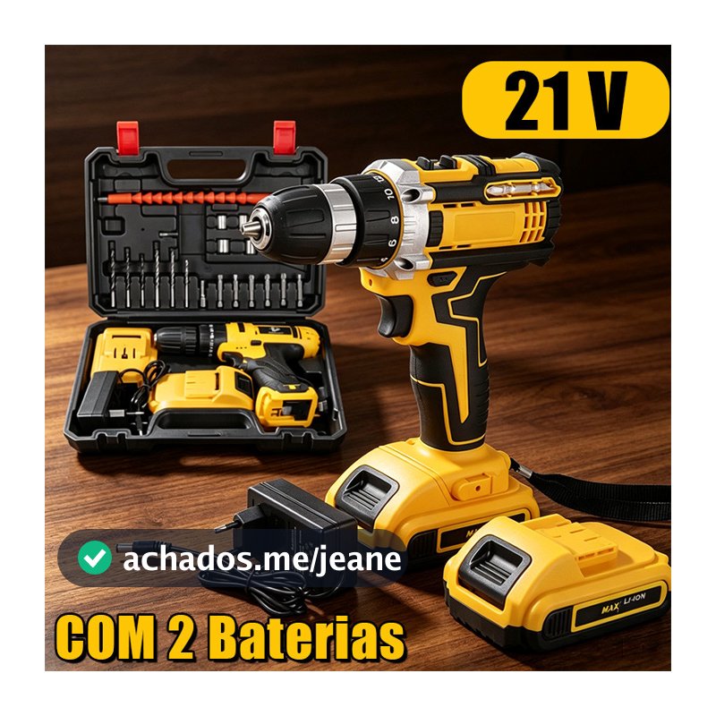 Parafusadeira Furadeira 21V Sem Fio Kit Com Maleta Baterias Sobressalentes E Peças Auxiliares