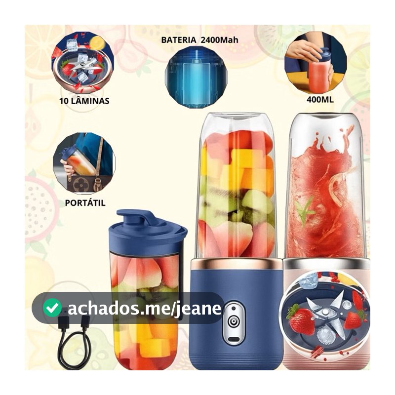 Mini Mixer Juicer Portátil Misturador USB Recarregavel + Jarra adicional 400ml Liquidificador