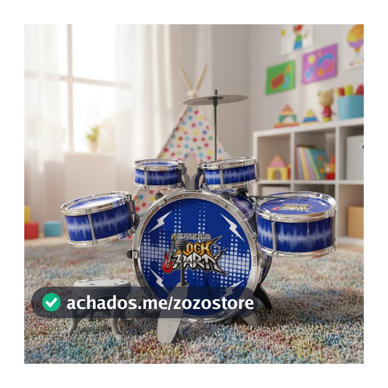 Bateria Para Criança Musical Infantil Com Pedal E Banco Rock
