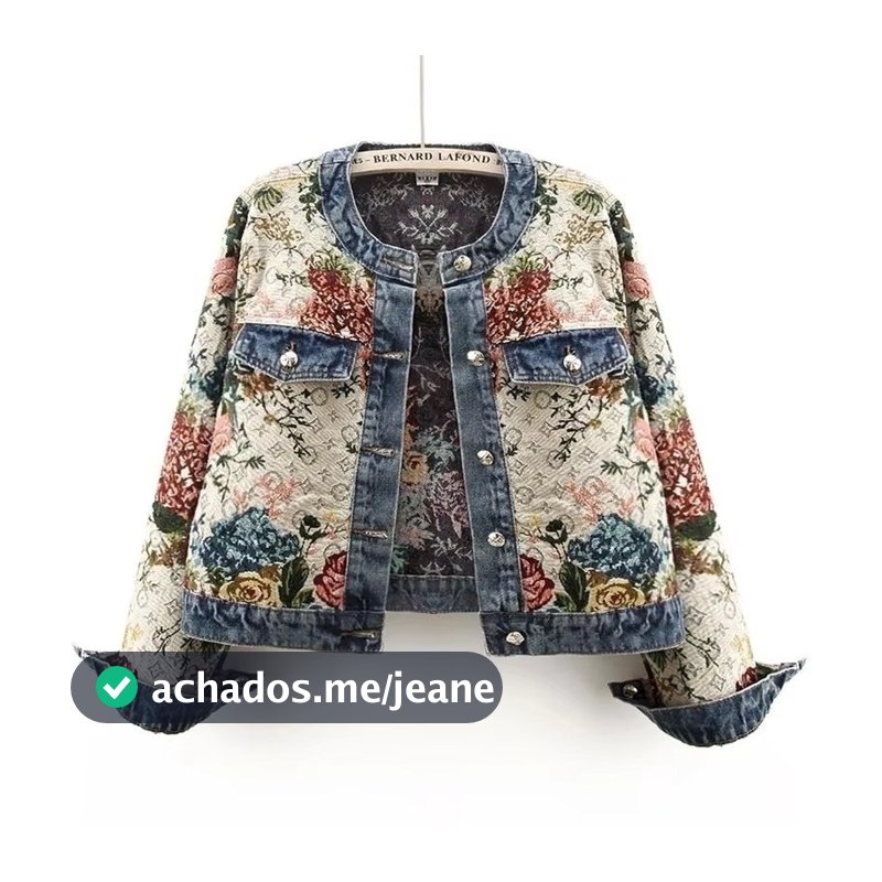 Jaqueta Jeans Vintage Jacquard De Manga Comprida Com Gola Redonda 202605A