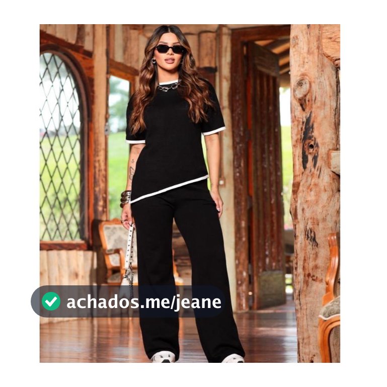 Conjunto Blusa e Calça Tricô Modal Pantalona Manga Curta Tendencia Outono Inverno D's Tricot
