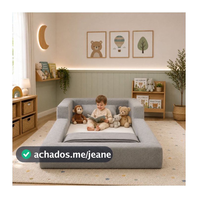 Cama Montessoriana Luna Infantil Solteiro 100% Espuma com Colchão Com Proteção Lateral Bouclé