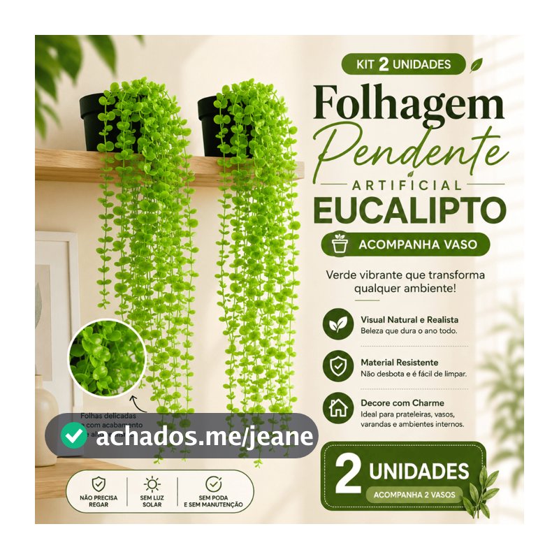 Kit 2 Plantas Pendente Artificial Decorativa com Vaso Pronta para Decorar Acabamento Realista