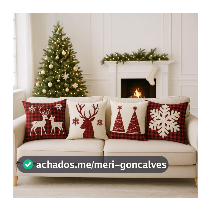 Kit  4 Capas de Almofadas Decorativas 45x45cm de Natal Papai Noel Casa  Sala Quarto e Decoração