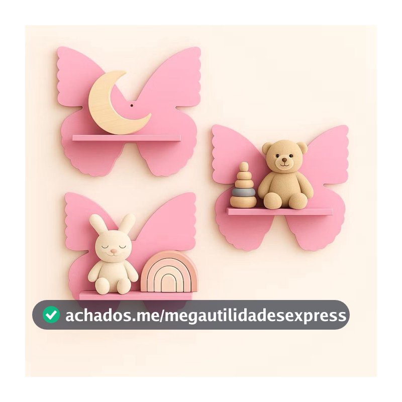 Kit 3 Nichos Prateleira Borboleta Para Bebê Infantil Quarto e Sala