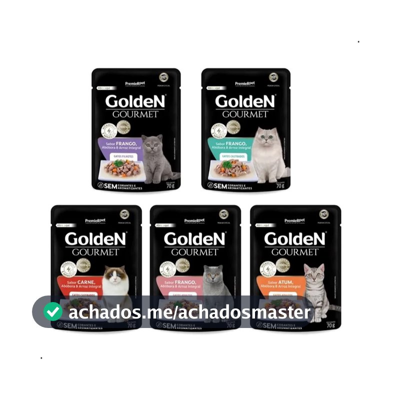 Sachê Golden Gourmet p/ Gatos - Caixa c/ 20 un 70g– Alimento Úmido de Sabores Diversos - Validade Longa