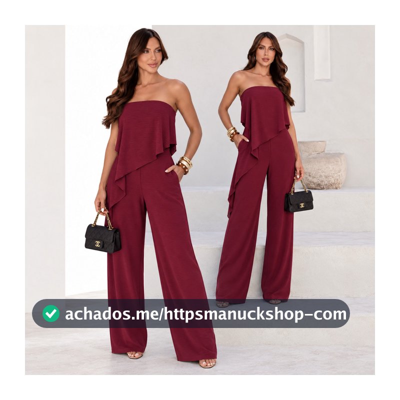 Macacão Feminino Longo Pantalona Elegante Premium Assimétrico Duna Tomara Que Caia Solto Alfaiataria Social Moda Casual'
