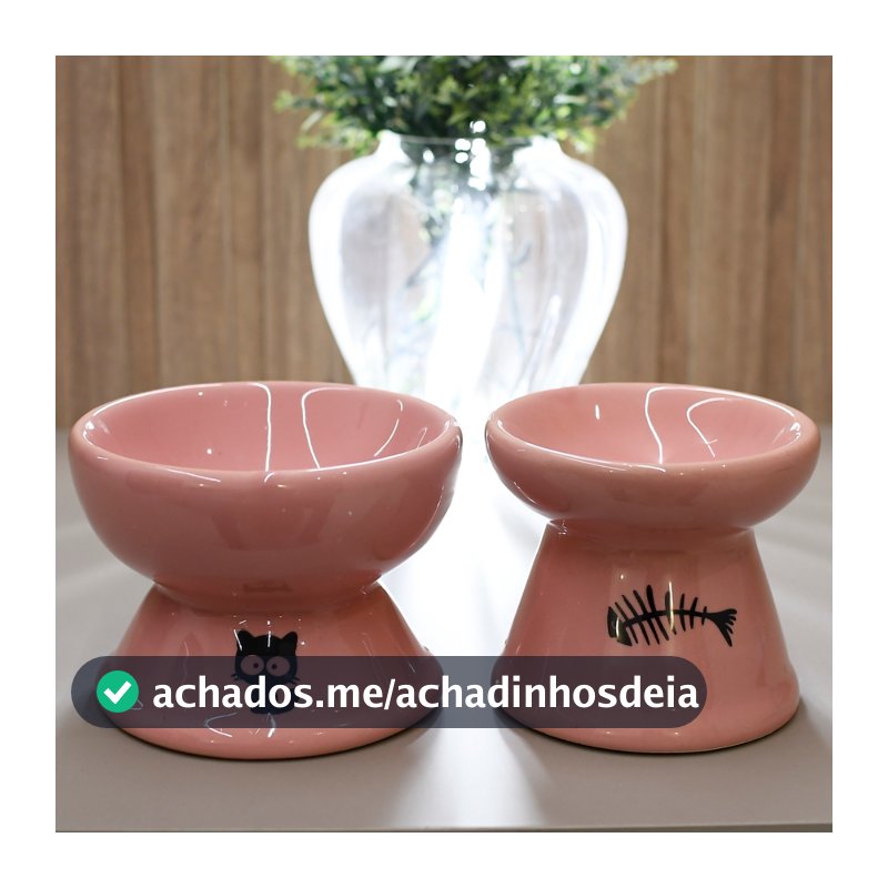 kit 2 Comedouro para Gatos Cerâmica Luxo Pet Bebedouro Elevado Ergonomico Dupla Função  Cães e Gatos